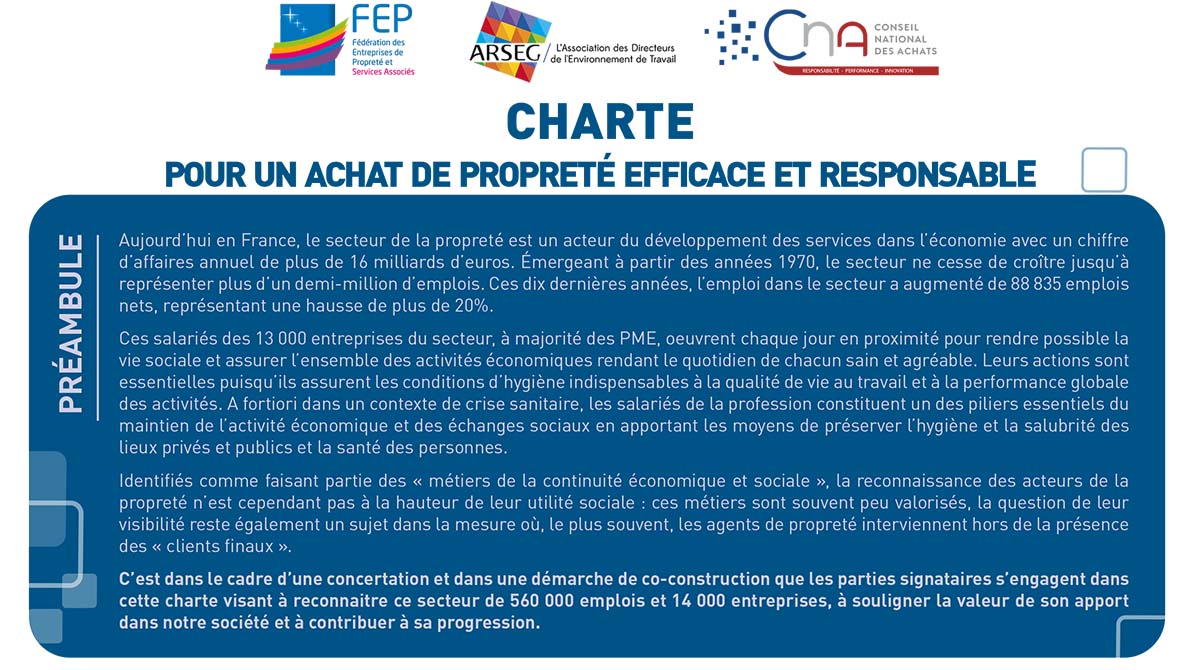Le Conseil National des Achats, l’ARSEG, et la Fédération des Entreprises de Propreté s’engagent !